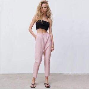 2/$30 ZARA Crop Cargo Casual Sweatpants Baby Pink Elastic High Waist M #6437